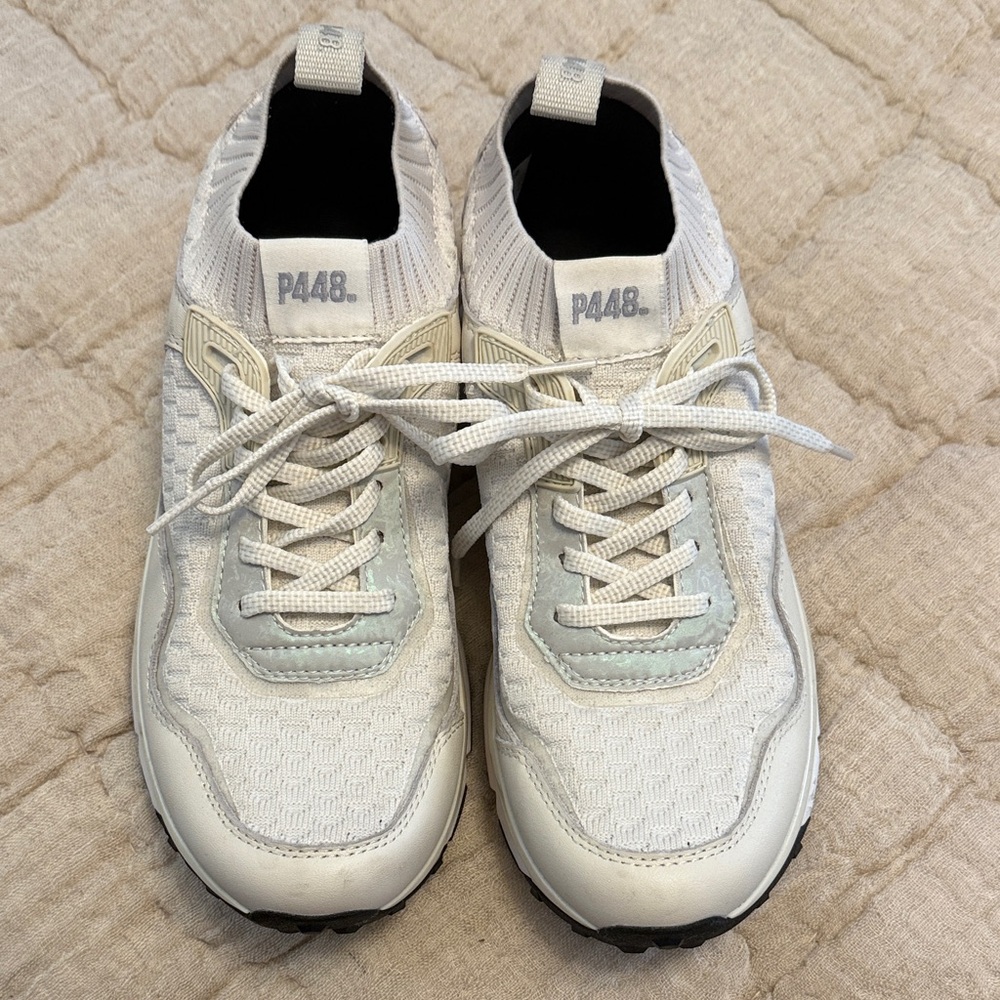 P448 White Knit Sneakers